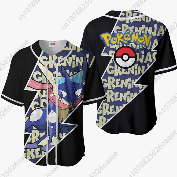 

Pokemon Greninja Baseball Jersey Mens Women Short Sleeve Sports Jersey Custom Name Pikachu PKM Baseball Jersey Fashion Shirt