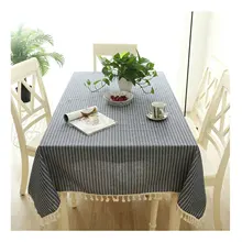 

Cotton Tablecloths, Waterproof Table Covers Fringed Stripes Navy Dining Table Coffee Table Deco