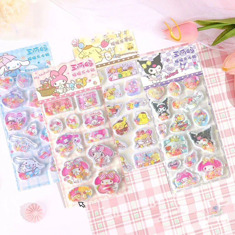 16pcs-lot-sanrio-kuromi-melody-cinnamoroll-sticker-cute-shake-water-stickers-3d-decorative-cute-stationery-gift-school-supply