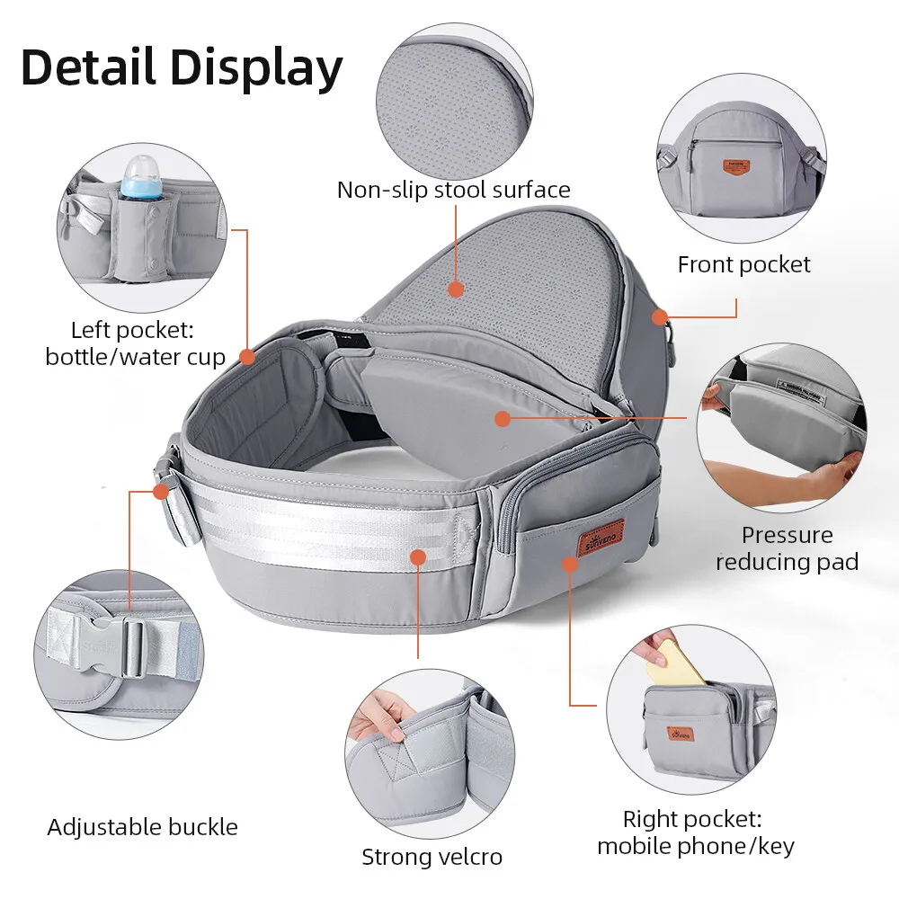Sunveno Convinient Ergonomic Baby Carrier Infant Hip Seat Toddler Waist Seat Stool Carrier Baby Carrier Adjustable Comfortable 5