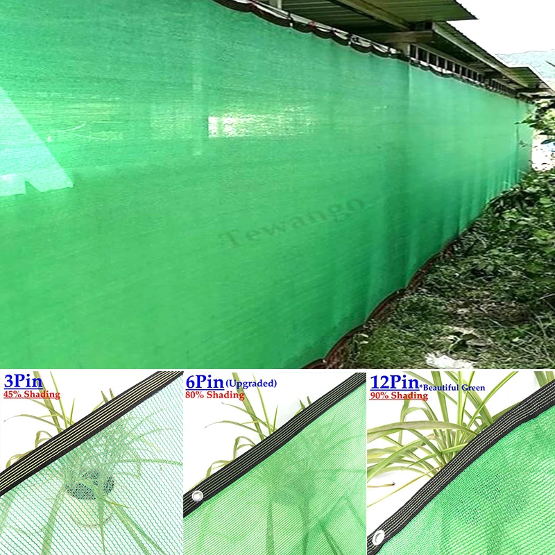 3/6/12Pin Green Sunshade Net Agriculture Greenhouse Cover Mesh Garden Succulents Plants Shelter Swimming Pool Sun Shade Net