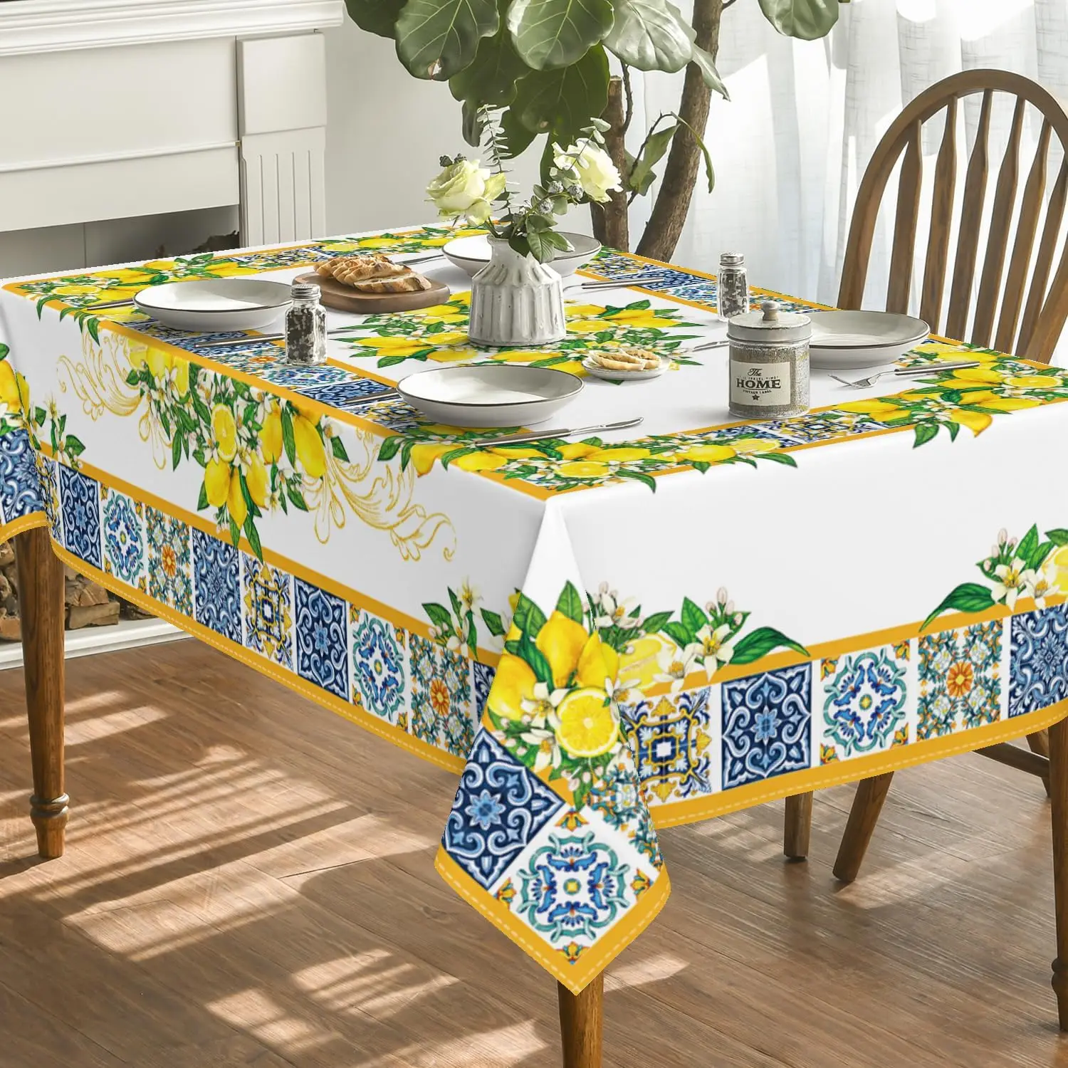 Tovaglia impermeabile con foglie di fiori di limone giallo estivo Decorazioni per feste di nozze Tovaglie rettangolari lavabili Decorazioni per tavoli da pranzo  15