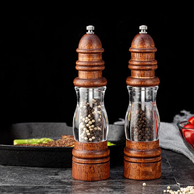 1pcs 8inch Classical Manual Oak Wood Salt and Pepper Grinder Spice Grinder Handheld Pepper Mills for Household Kitchen Tools