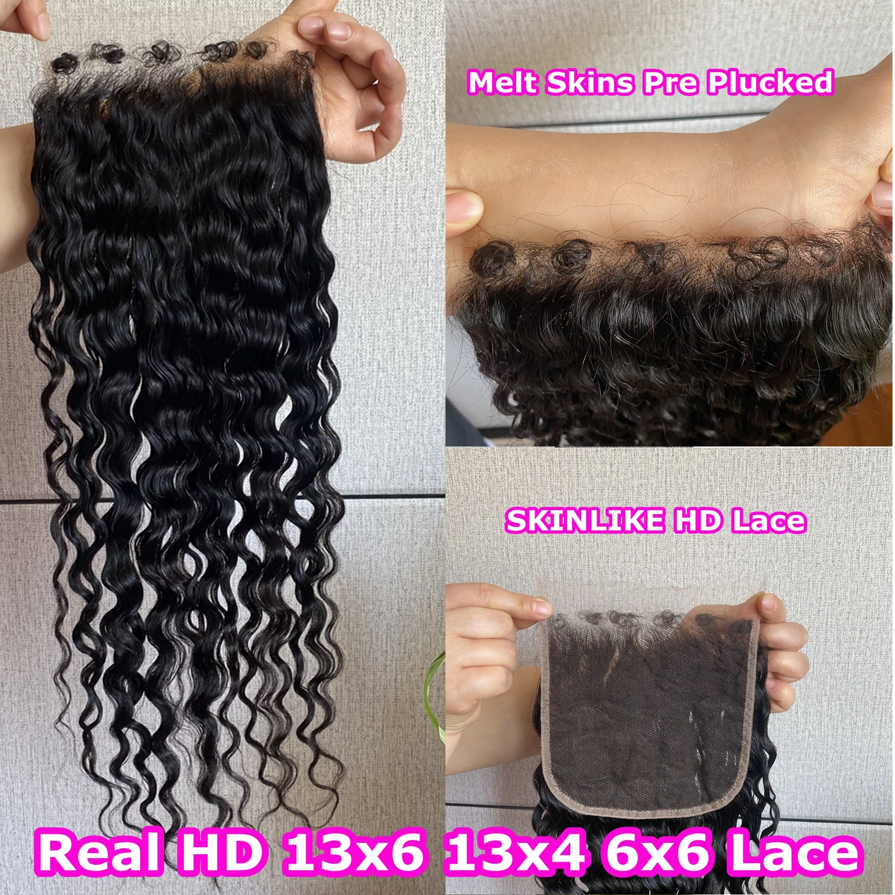 Deep Wave 13x6 HD Lace Frontal Melt Skins 5x5 6x6 7x7 HD Closure Invisiable Lace Closure Curly Edge Hair Pre Plucked Hairline