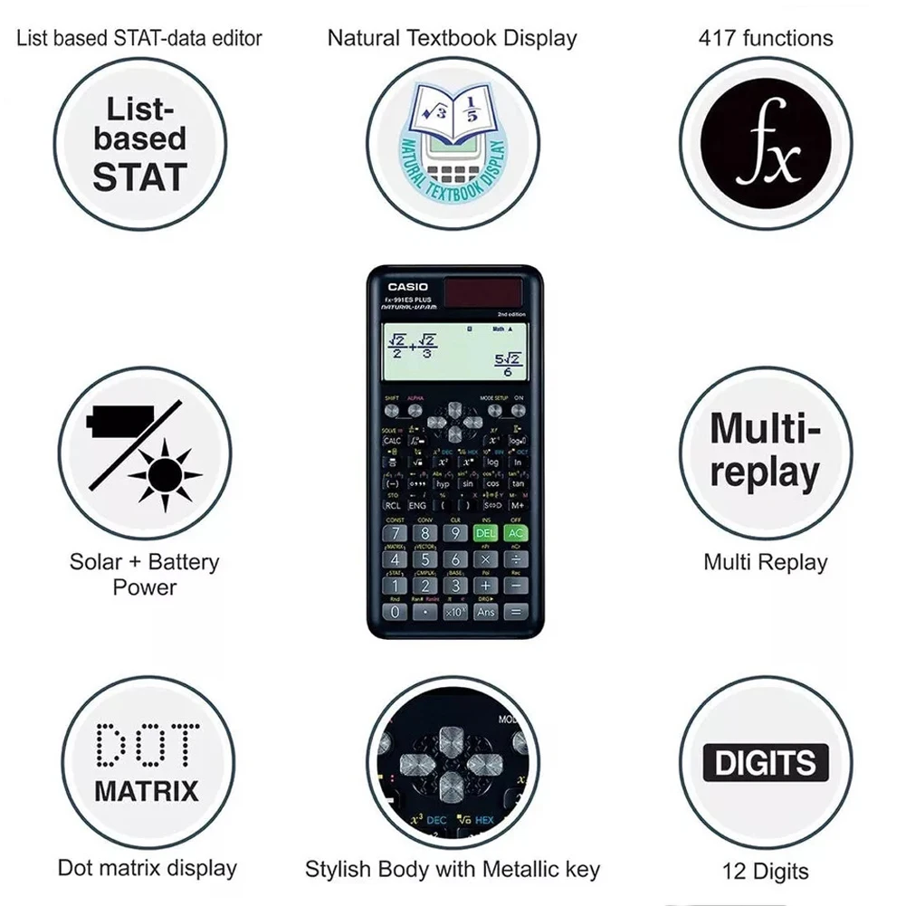 991EX Scientific Calculator Original Digital Large Display 696 Functions For High School University Solar scientific calculator
