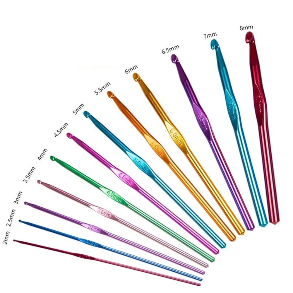 

12pcs Metal Handle Crochet Needle Knitting Tool Set Aluminum 2.0-8.0mm Arts DIY Apparel Sewing Knitting Supplies Crochet Hooks