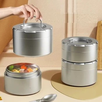 Insulated Lunch Box Bucket Stainless Steel Office Worker Brings Meals To Students Multi-layer Portable Lunch Box Soup Bowl