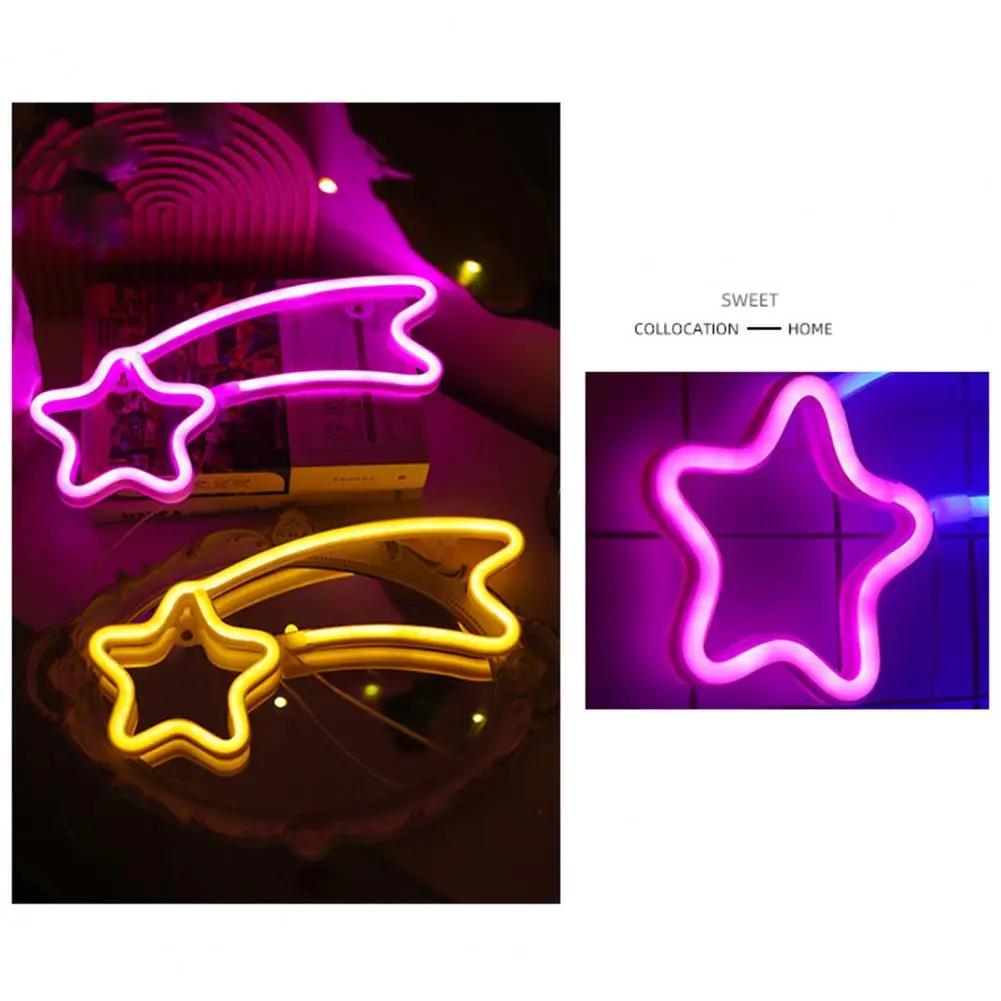 

Neon Night Light Meteor Neon Sign Lamp Non-glaring Led Desktop Ornament Usb/battery Powered Unique Shape for Home Decor Table