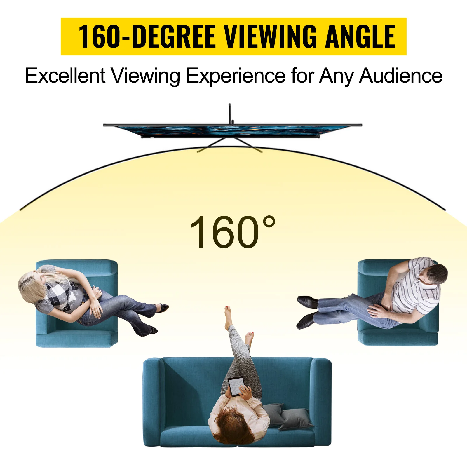 VEVOR 100 Inch Tripod Projector Screen W/ Stand 16:9 4K HD Portable Home Cinema for Indoor & Outdoor Projection 4