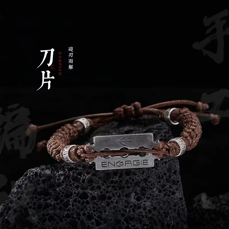 

Браслет из кожаной веревки с лезвием для мужчин, персонализированный властный плетеный браслет ручной работы в стиле ретро, модные ювелирные изделия