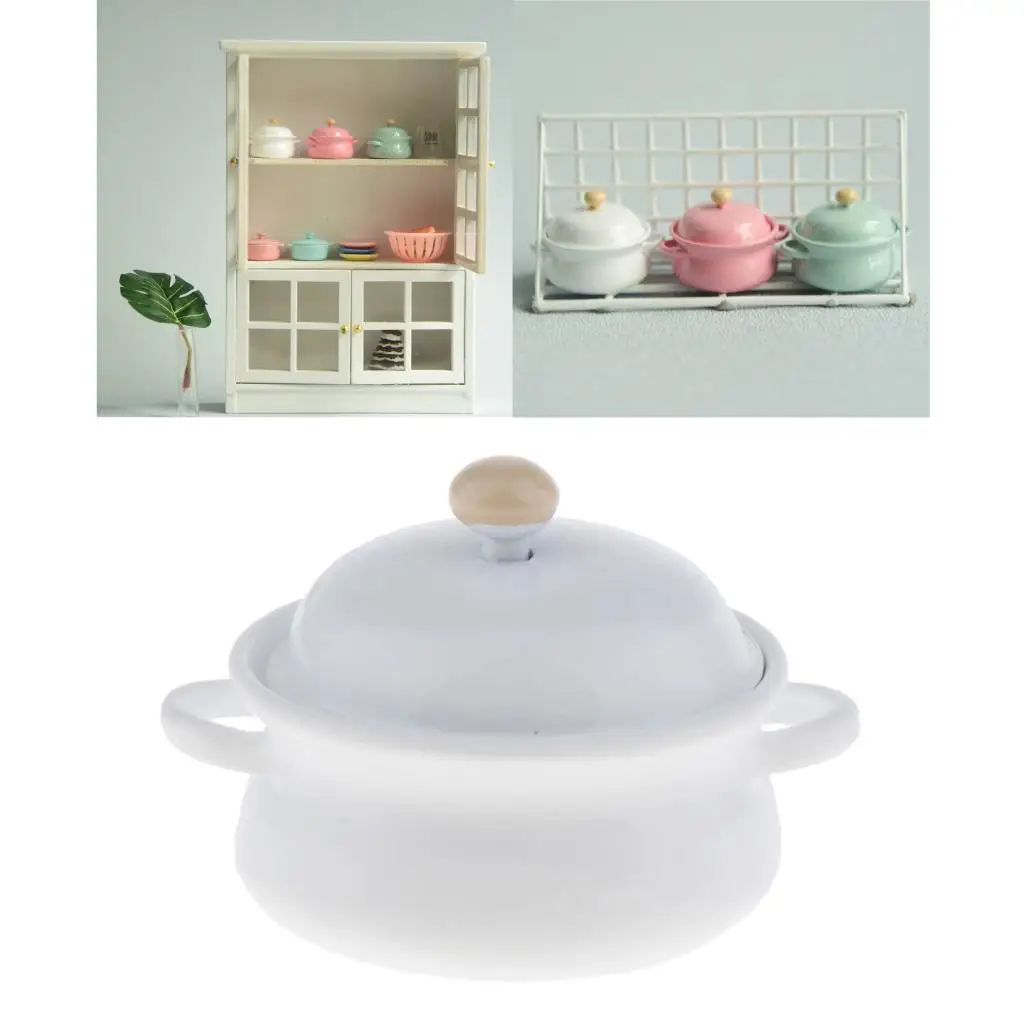 

Dollhouse Miniature 1:12 Toy Kitchen Metal White Pot Soup Pot