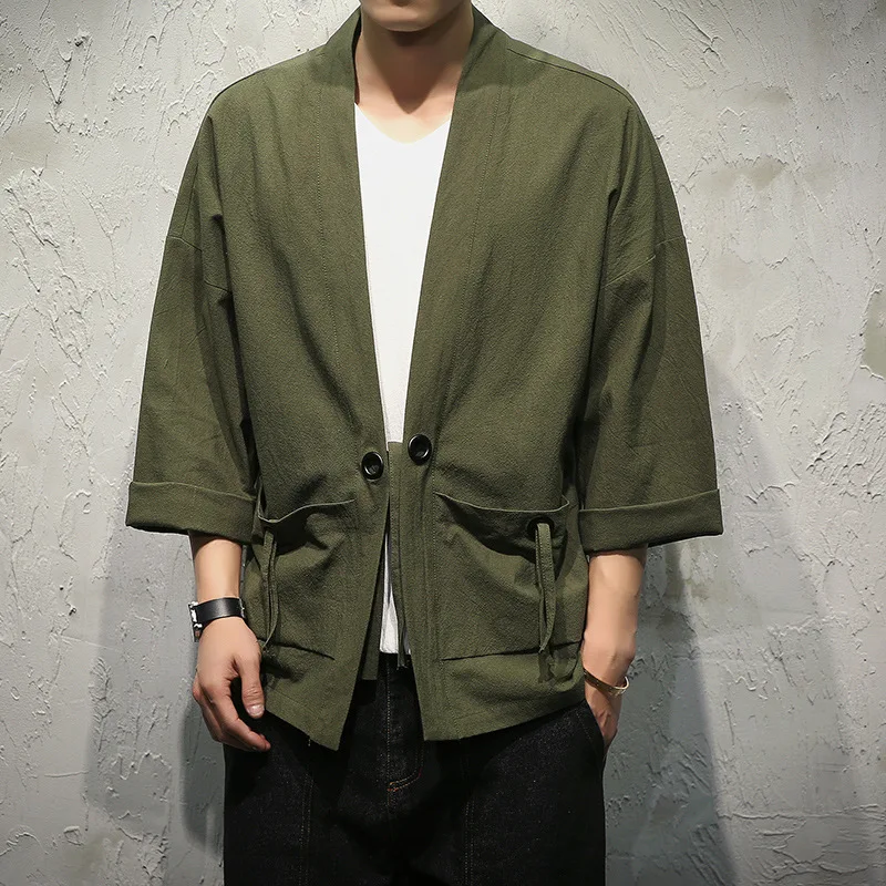 Vintage Men Kimono Cardigan Haori Yukata Harajuku Japanese Style Samurai Costume Male Shirt Plus Size Loose Asian Clothes Jacket