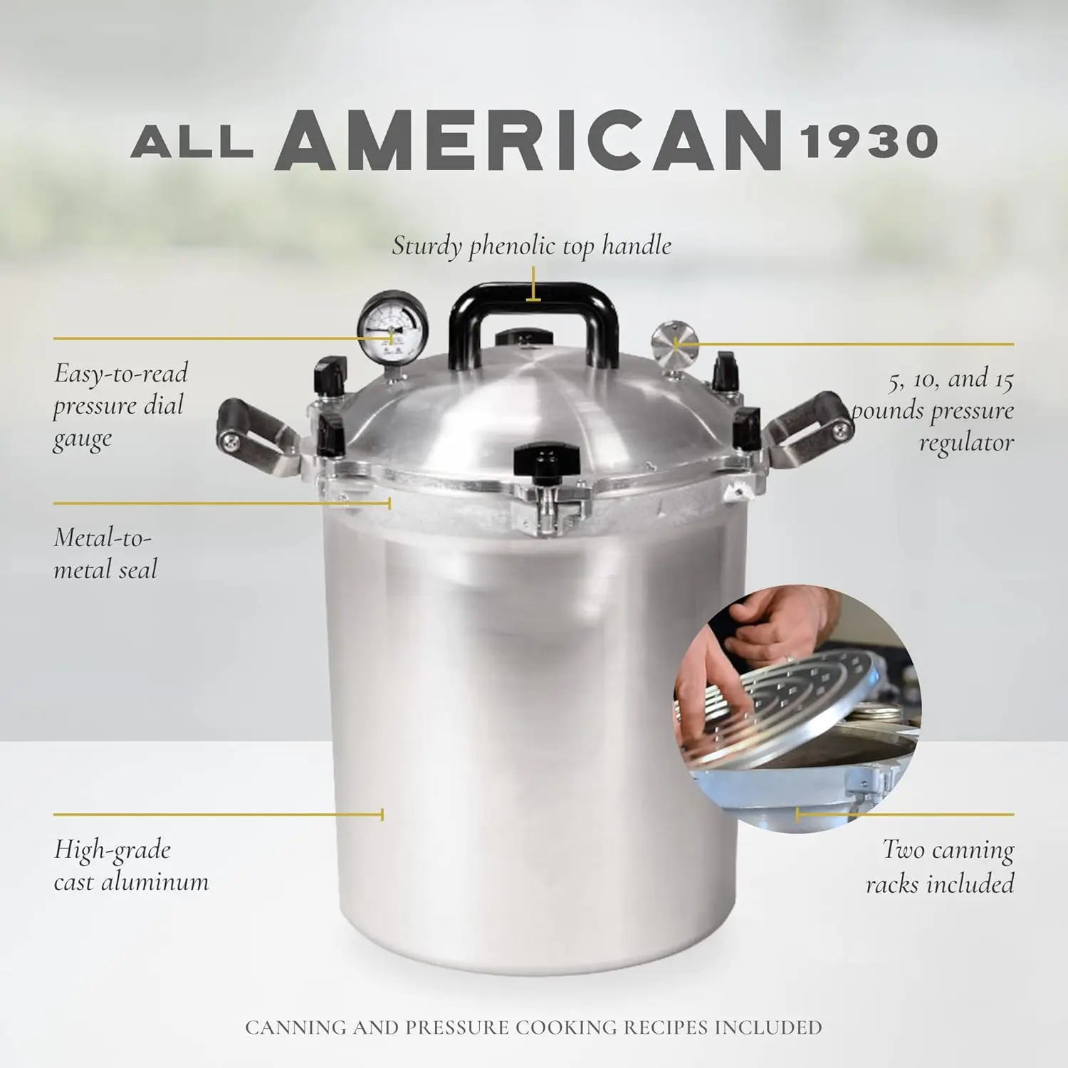 Canner Pressure Cooker 30 Qt Made of Durable Hand-cast Aluminum with Attractive Easy To Clean Satin Finish