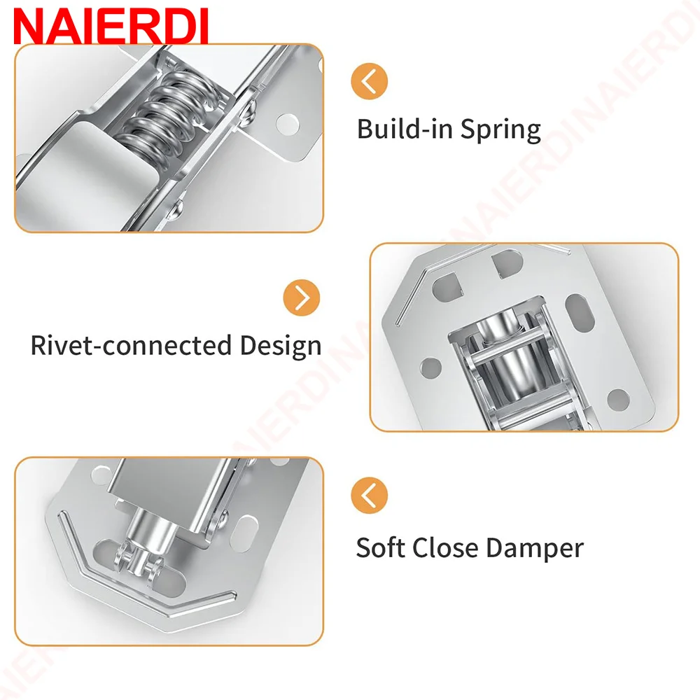 NAIERDI 4 Pack 90 Degree Soft Close Spring Hinges No Pre-drilled Noiseless Hidden Concealed Cabinet Furniture Hinge furniture hinge