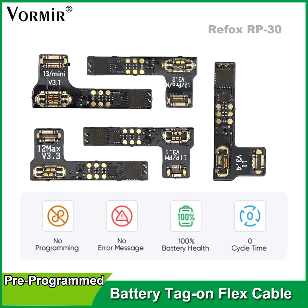 Refox-RP30-Pre-Programmed-Battery-Tag-on-Flex-Cable-For-iPhone-11-12 ...