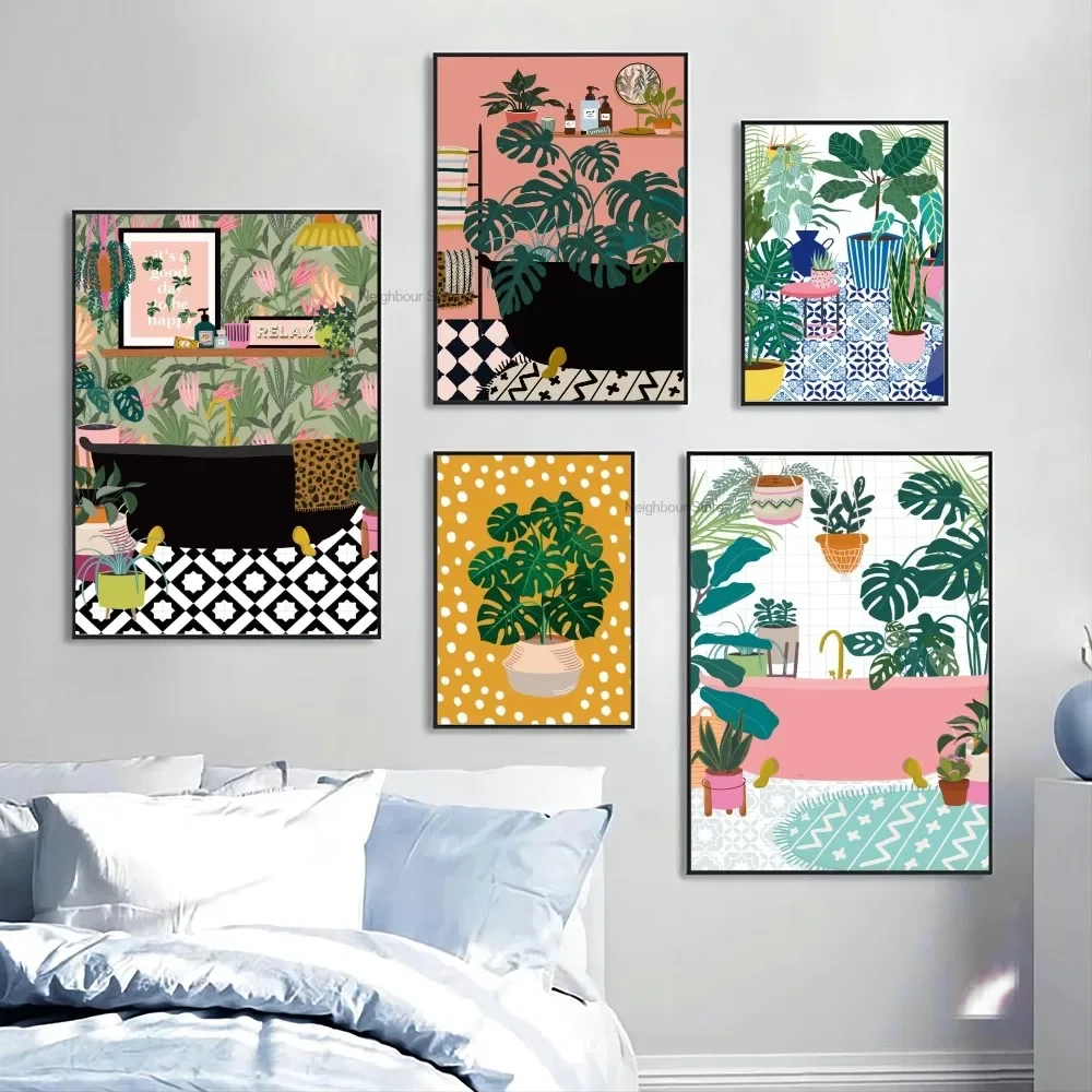 Description Picture 3 of item1pc Botanical House Plants Boho Retro Vase Leaves  Poster Paper Print Home Bedroom Entrance Bar Cafe Art Painting Decoration