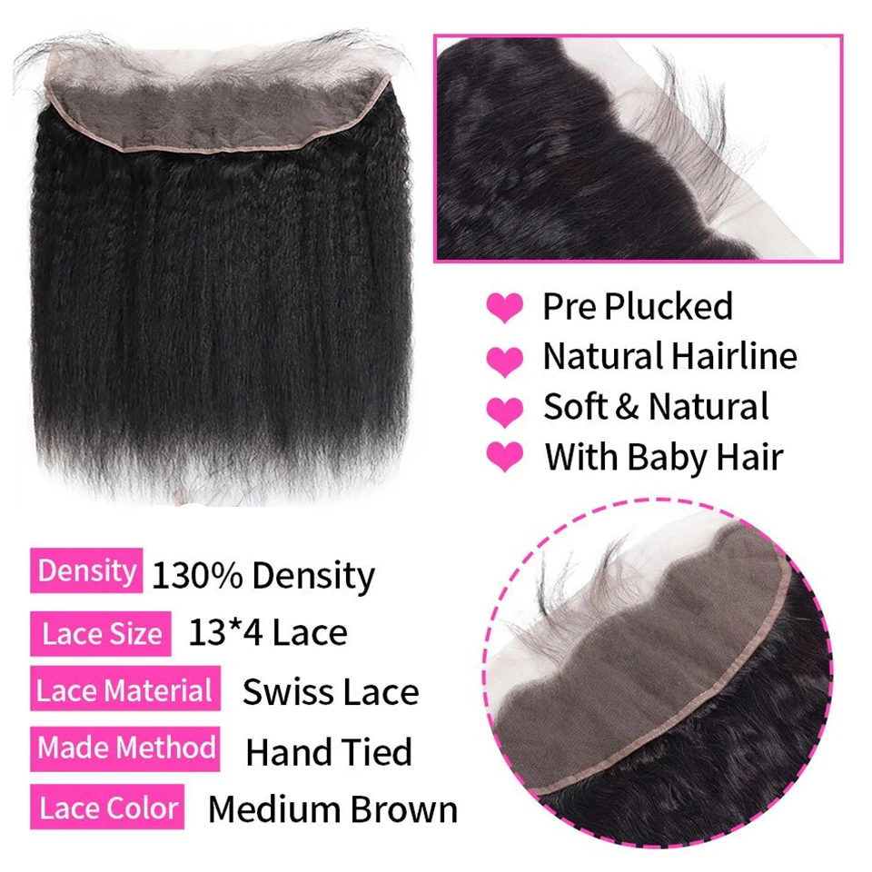 Kinky Straight Hair Bundles With Frontal Natural Human Hair Bundles With Closure Brazilian Weave Lace Frontal