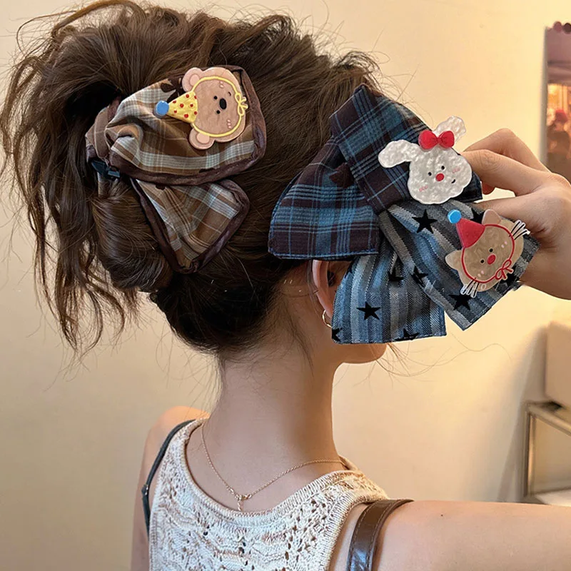 1 Stück Damen-Haarklammern, kariert, Cartoon, einfach, niedlich, Kawaii, modisch, vielseitig, Haarklammern, Retro, süßer Haarschmuck für Mädchen