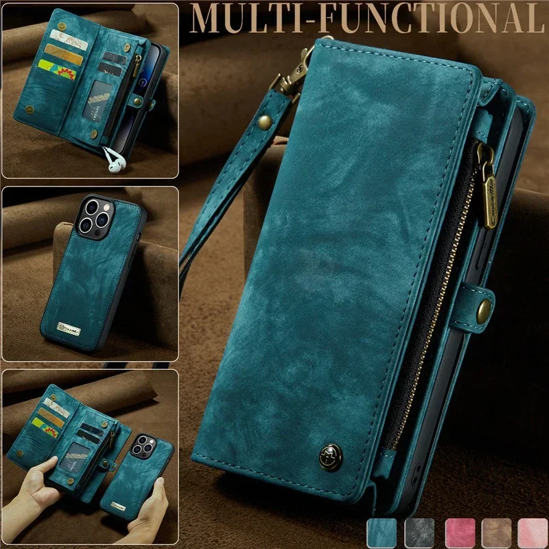 

Cashmere Magnetic Flip Leather Phone Case for IPhone 15 12 11 13 Mini 14 Pro Max XRS SE 8 7 Plus Zipper Wallet Card Cover Hoesje
