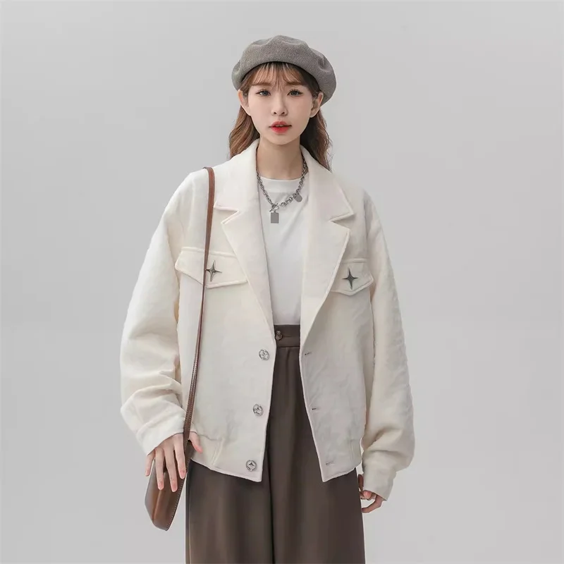 Fat mm Shoulder Suit Jacket for Women in Spring 2024 New and High-end Salt Style Fried Street top Slimming Short Coat For Women