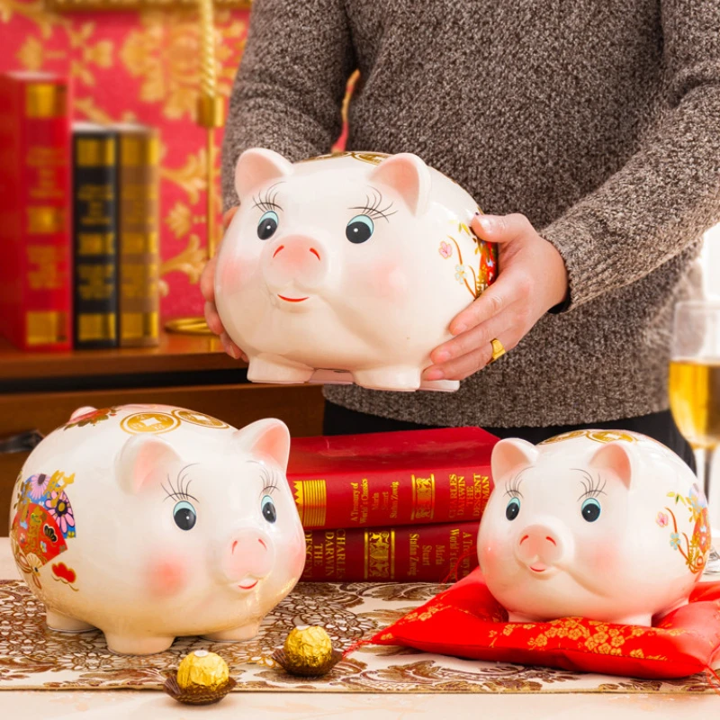 

Wedding Money Box Adult Kids Toy Living Room Ceramic Cute Ornament Pig Piggy Bank Papper Money Hidden Safe hucha Home Decoration