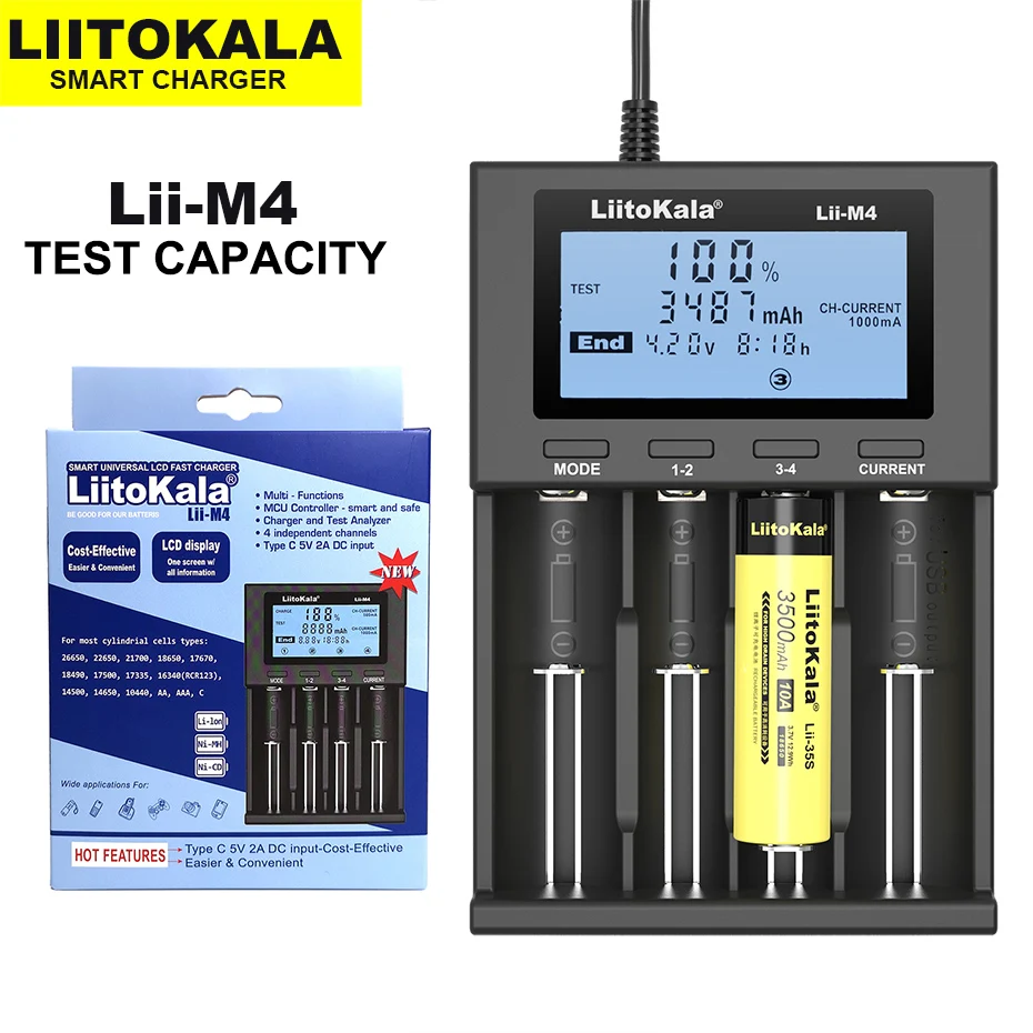 Liitokala Lii-M4 Lii-500 Lii-202 1.2V 3.7V 18650 18350 18500 21700 26650 21700B AA NiMH Rechargeable Lithium-Battery Charger charger adapter battery charger power supply adapter fast charger battery charger adapter