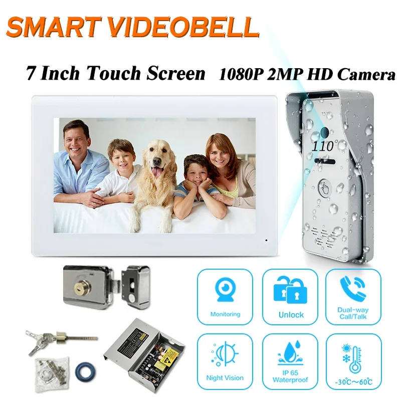 

7" peephole camera smart door bell ring video doorbell intercom system for home intercom with camera connect with electric lock