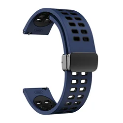 Magnetic Silicone Smartwatch Strap - Universal Fit, Multiple Sizes - 22mm watch strap (Midnight Blue Black)