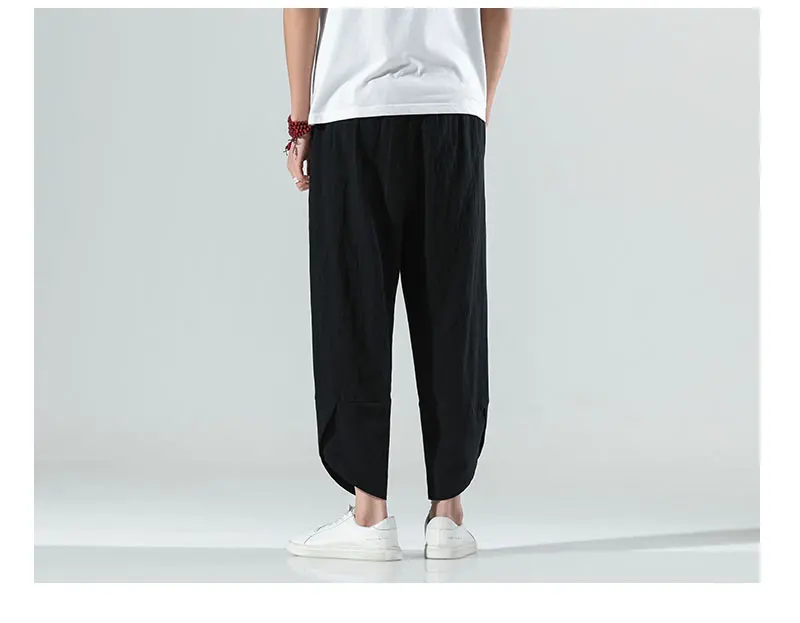 black casual pants 2022 Spring/Summer Chinese Style Nine-Part Pants Men's Pure Color Cotton And Linen Casual Pants Male Wide Leg Harem Pants K71 work casual pants