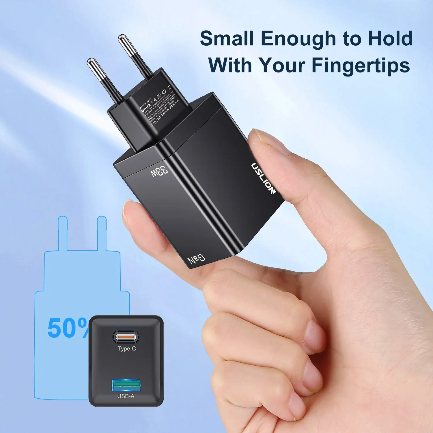 USLION 33W GaN Charger Quick Charge 4.0 3.0 Type C PD USB Charger for Macbook Tablet Fast Charging for iPhone 14 Xiaomi Travel