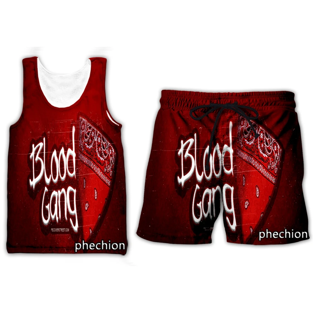 

phechion New Men/Women Blood gang 3D Printed Clothing Summer Fashion Streetwear Vest Men Loose Sporting Shorts T19