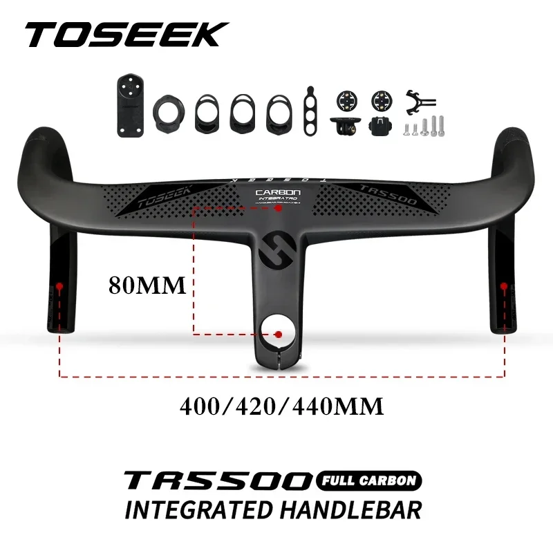 TOSEEK Integrated Handlebar Full Carbon Fiber Road Bike Handlebar 400/420/440mm Ultralight Drop Handle Bar with Bicycle Stem