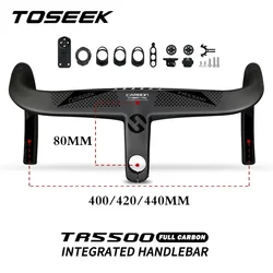 TOSEEK Integrated Handlebar Full Carbon Fiber Road Bike Handlebar 400/420/440mm Ultralight Drop Handle Bar with Bicycle Stem