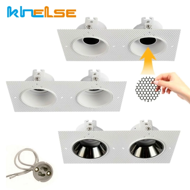 Trimless Square LED Downlight Double Head Mounting Frame Recessed GU10/MR16 Ceiling Lamps Holder Spot Lighting Bracket Fittings square led surface mount 9w 12w 15w 20w 25w 30w cob cube ceiling downlight for room corridor cob spotlight interior lighting