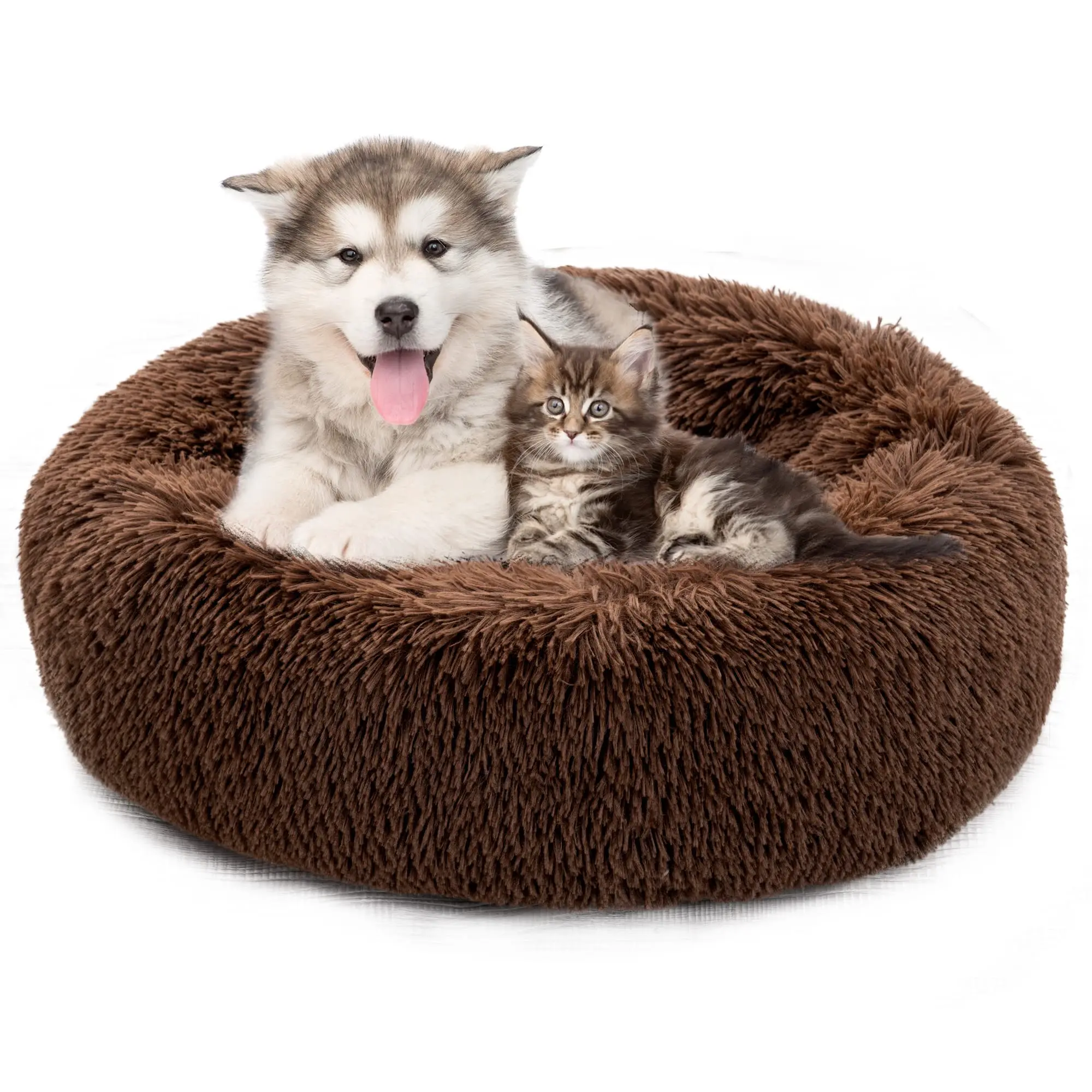 Cat Round Cushion House Washable Dog Bed Fluffy Calming Self Warming