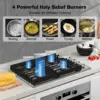 30 Inch Gas Cooktop with 4 Italy Sabaf Power Burners, Built In Gas Stove Top of 304 Stainless Steel, Gas Hob NG/LPG 2