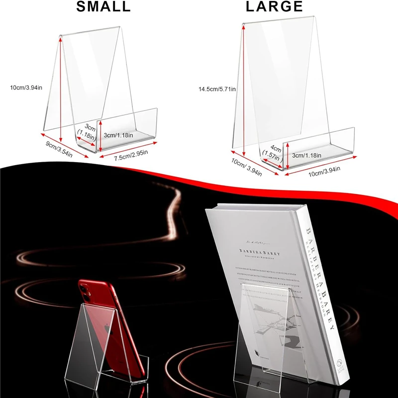 Book Stand Acrylic Book Stand Magazine Display Stand Level Desktop Book Phone Display Holder Desktop Bookshelf Brochure Rack 4Pcs book holder,book stand
