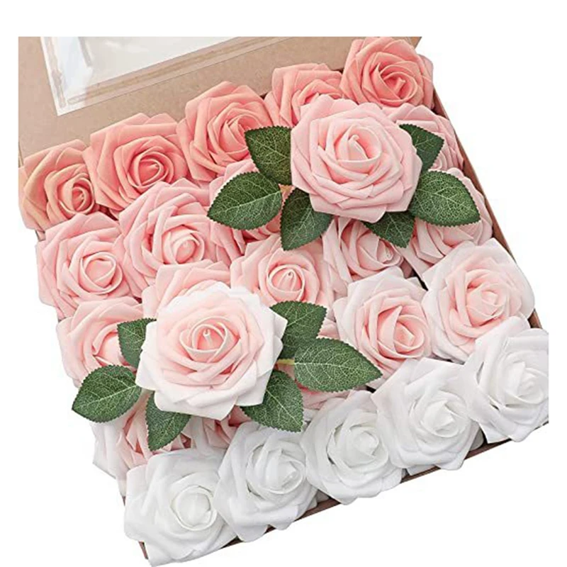 

25 искусственных роз с удочкой, Декор для дома, градиентный букет, композиция, цветы для рукоделия, яркие 8X18 см