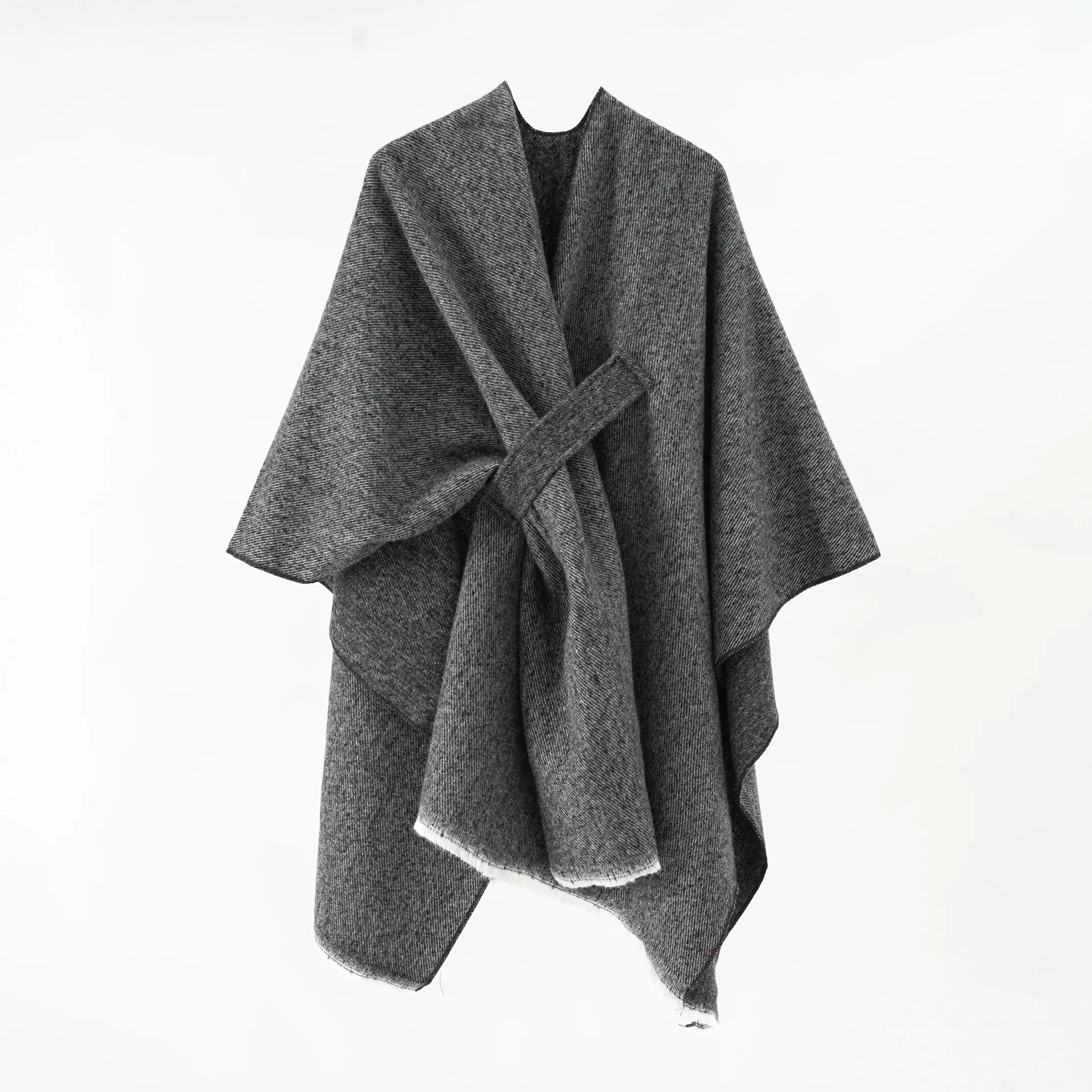 

VANOVICH Temperament V-neck Solid Color Loose Pullover Capes Autumn and Winter New Design Belt Europe and America Style Coats