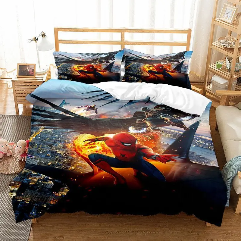 子供と大人のためのスパイダーマン掛け布団カバーセット,デジタル印刷