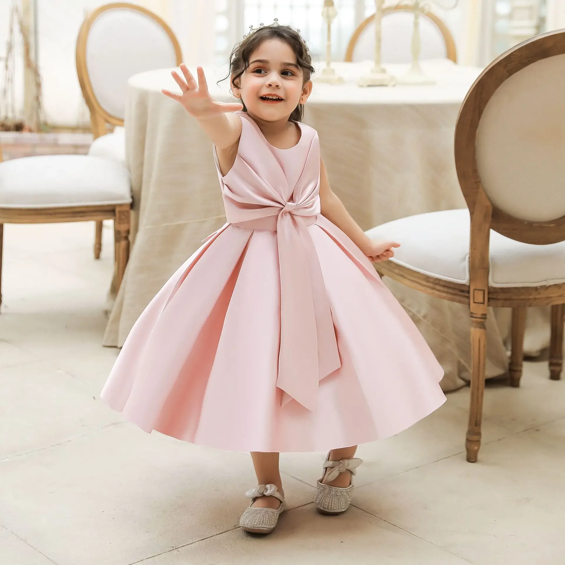 blue dress for baby girl Sparkly White Girl Dress Big Bow Champagne Pink Princess Kids J343 –  DreamyVow
