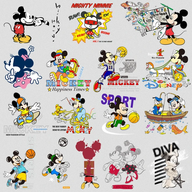 Disney Mickey Mouse Robbery Dress Up Heat Transfer Stickers Iron on Pathces  Appliqués On Clothes Custom Patch Free Shipping