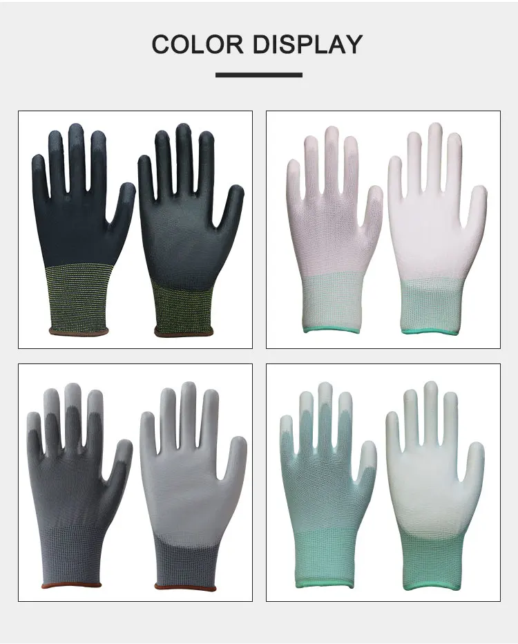 10 pairs 13 Gauge Nylon Pu Coated Glove Safety Work Gloves Pu