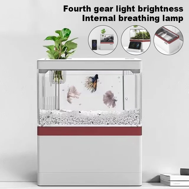 Desktop Aquarium with Filter System / Led Light Tabletop Ecological Goldfish Tank with Charging and Carrying Mobile Phone Holder 2