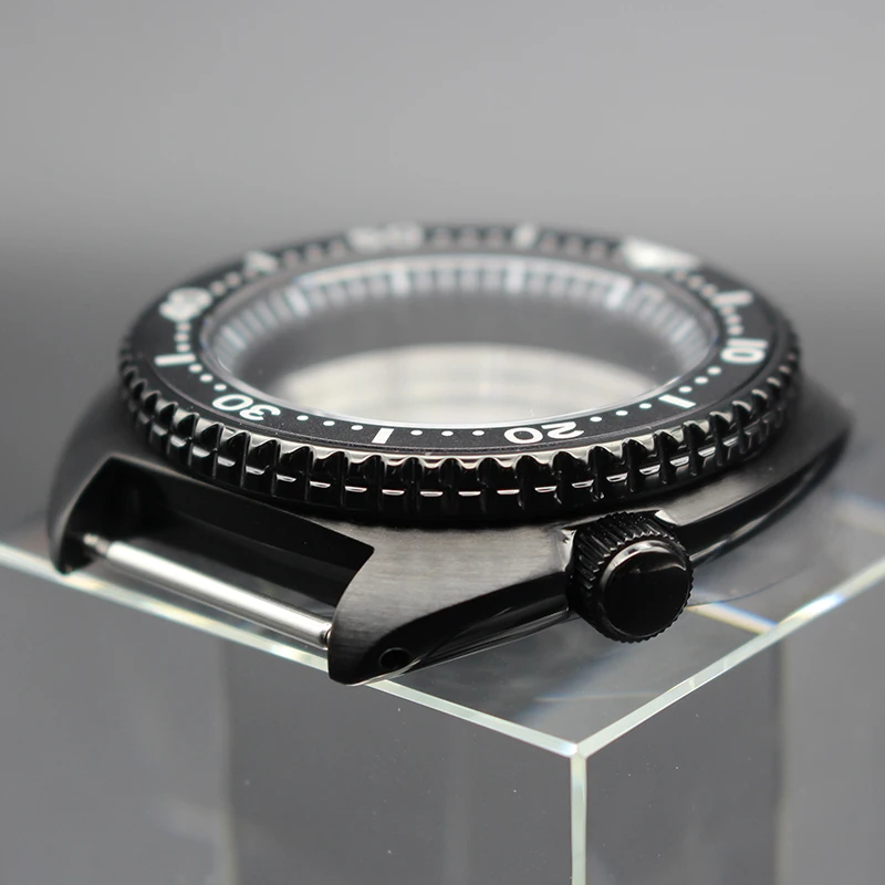 45mm schwarzes Taucheruhrengehäuse für Mod Turtle Abalone NH35 NH36 NH34 Uhrwerk für 22mm Armband Uhrengehäuse Saphirglas wasserdicht – Detail 4