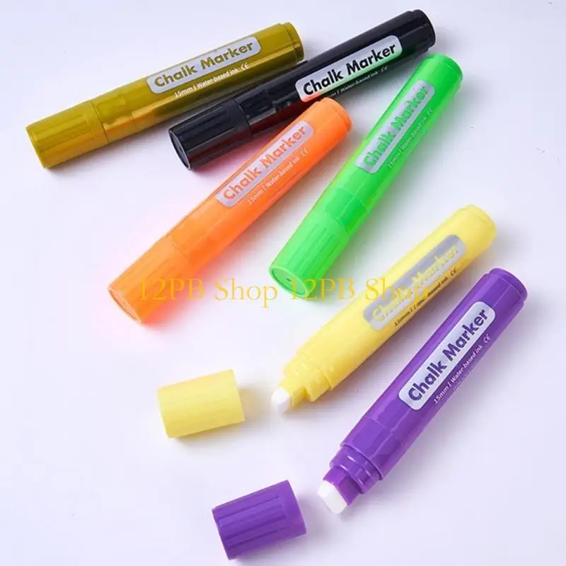 12pb 지울 수있는 액체 초크 마커 15mm 평면 정사각형 팁 색깔 액체 분필 펜
