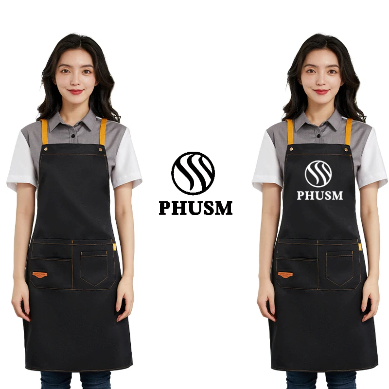 Custom Logo Apron Waterproof Cross Back With Pockets Mandil Men Women`s