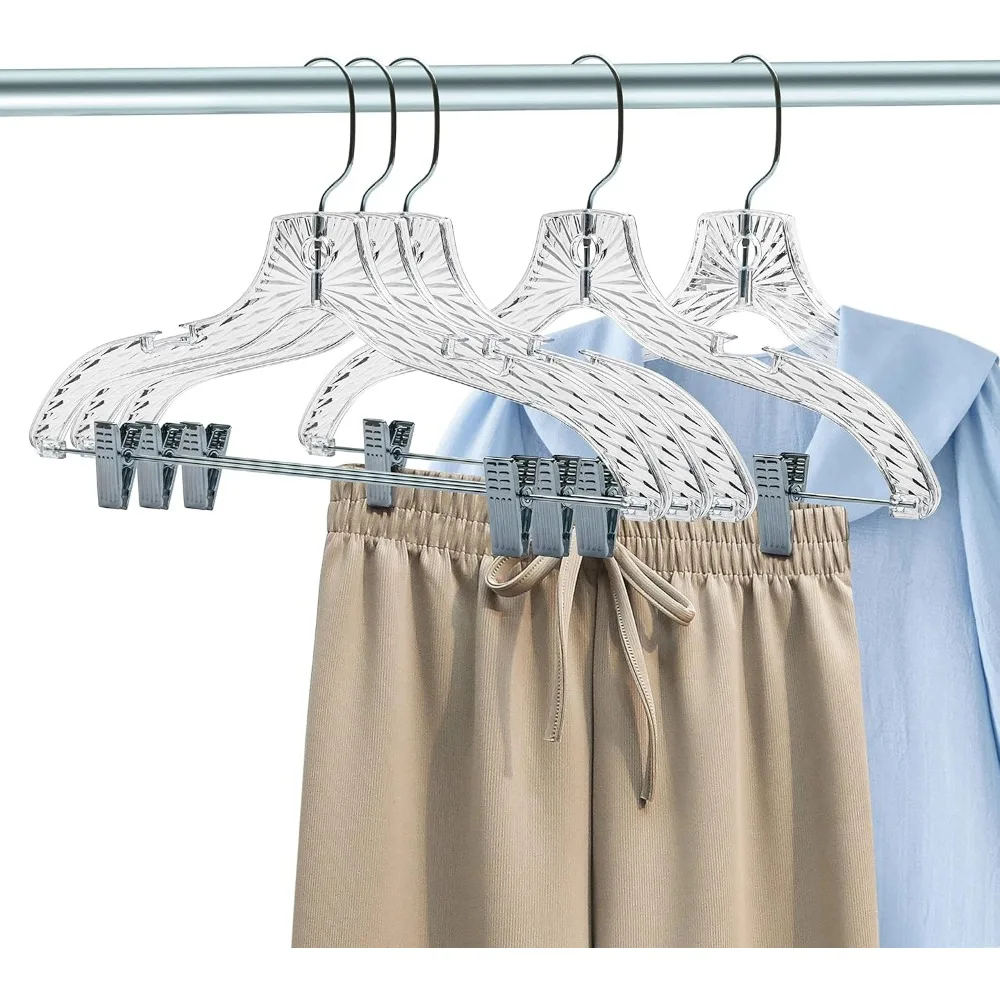 Quality Clear Plastic Skirt Hangers - 12 Pack Crystal Cut for Skirt, Pant, Dress, Suit, Coat Hangers Heavy Duty & Nonslip Design