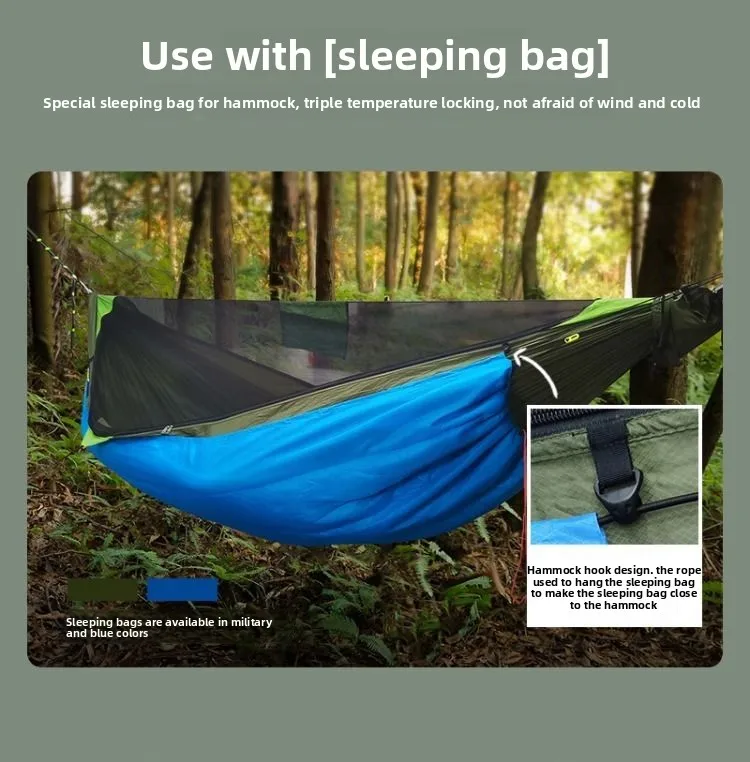 Travel Hammock Outdoor Mosquito Proof Anti-Tip Ultra-Light Portable Extra Wide Hammock Swing Camping Fishing Outdoor Recreation