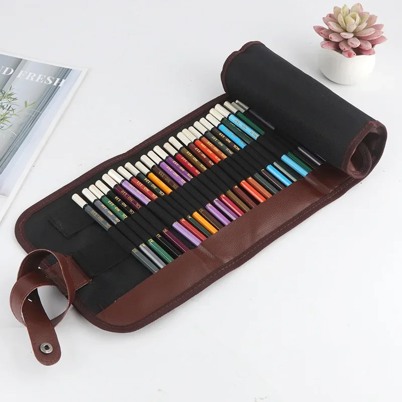 Canvas Roll Up Pen Curtain Pencil Bag Case Makeup Wrap Holder Storage Pouch 50/72 Holes Thick Canvas Stationery Organizer pencil cases stationery box pen storage bag pencil holder